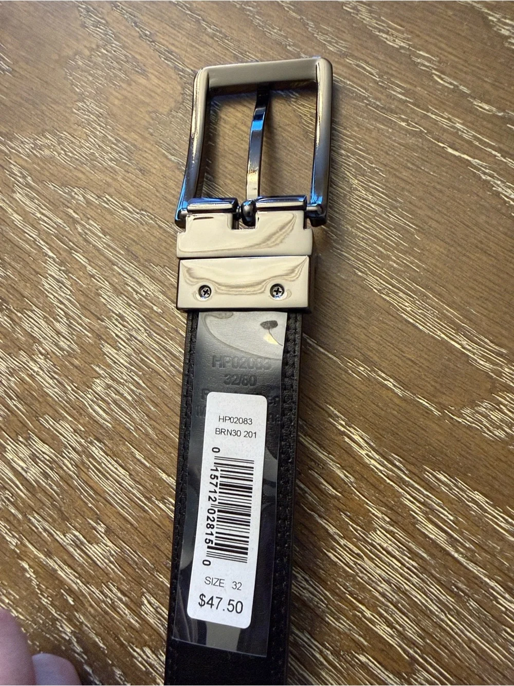 Perry Ellis Brown Black Leather Reversible Belt with Polished Gunmetal Buckle